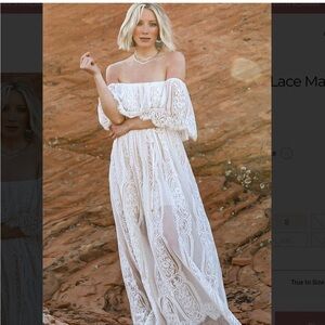 NWT BALTIC BORN Caroline white Lace off shoulder Maxi Dress womens L